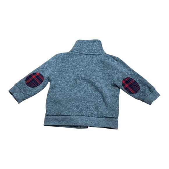 Joe Fresh Baby Cardigan 6-12M Grey Knit Button Sweater Plaid Elbow Patch Boy - Picture 7 of 7